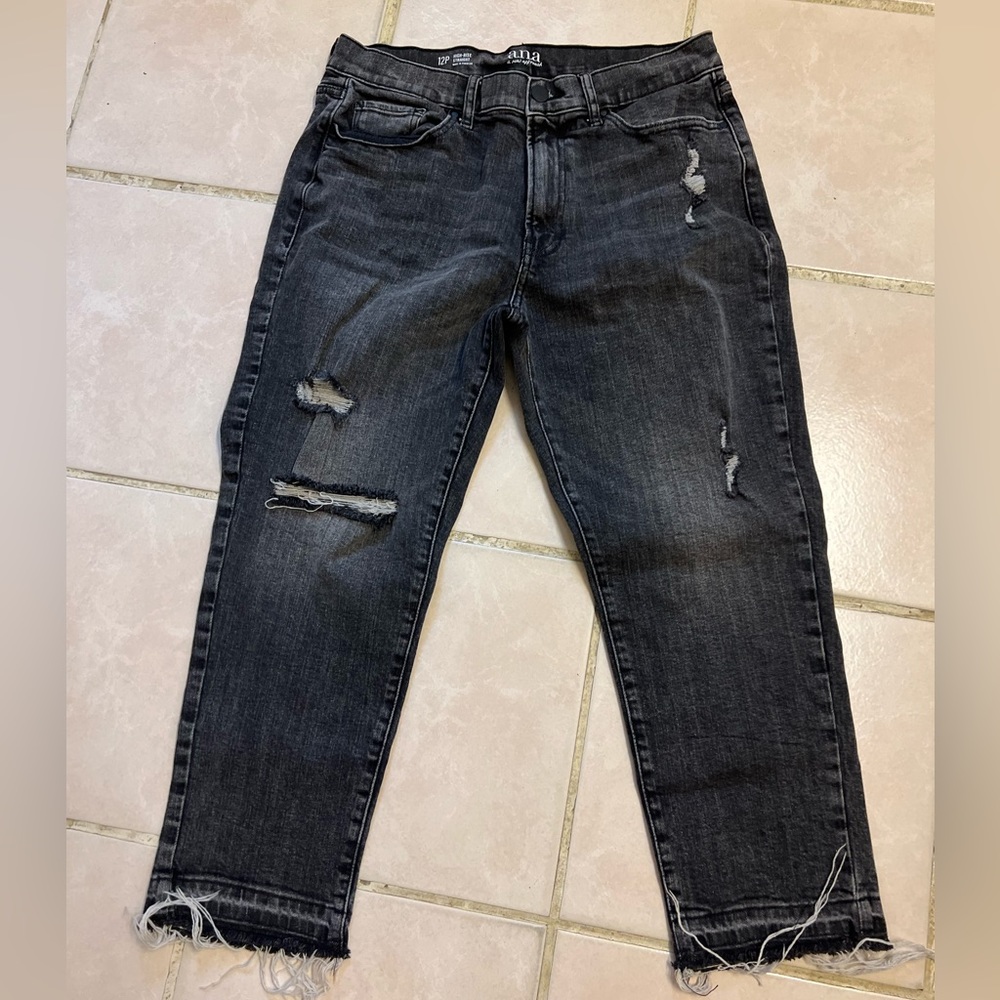 a.n.a a new approach , high rise straight black wash distressed jeans - Picture 4 of 11